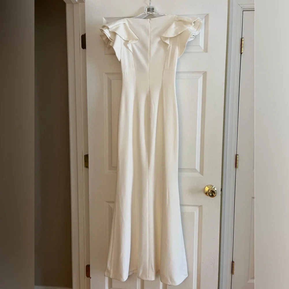 Elliatt Astronomy White Ruffle Sleeve Maxi Rehearsal Dinner Bridal Dress NEW - Picture 2 of 6